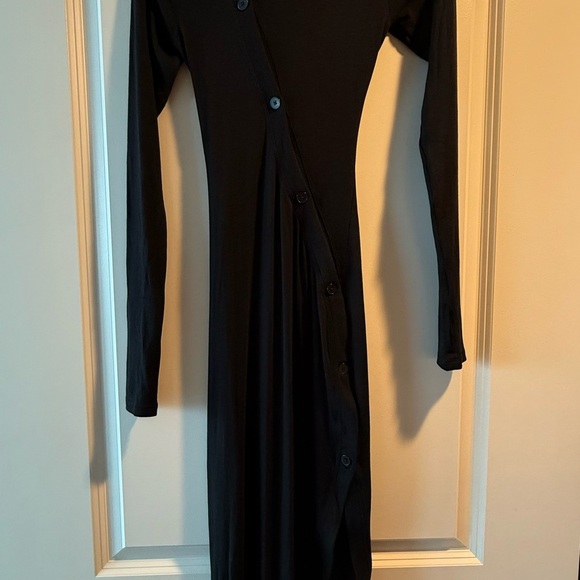 NWT Alix NYC Black Midi Dress Pearson Button Cutout Sleeve Slit Bodycon Size S - Picture 5 of 6